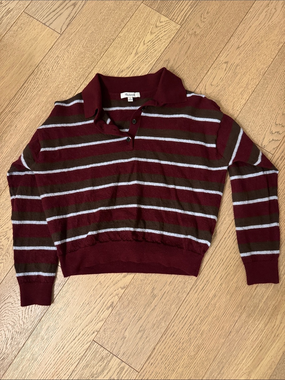 Madewell Striped Burgundy Polo Sweater